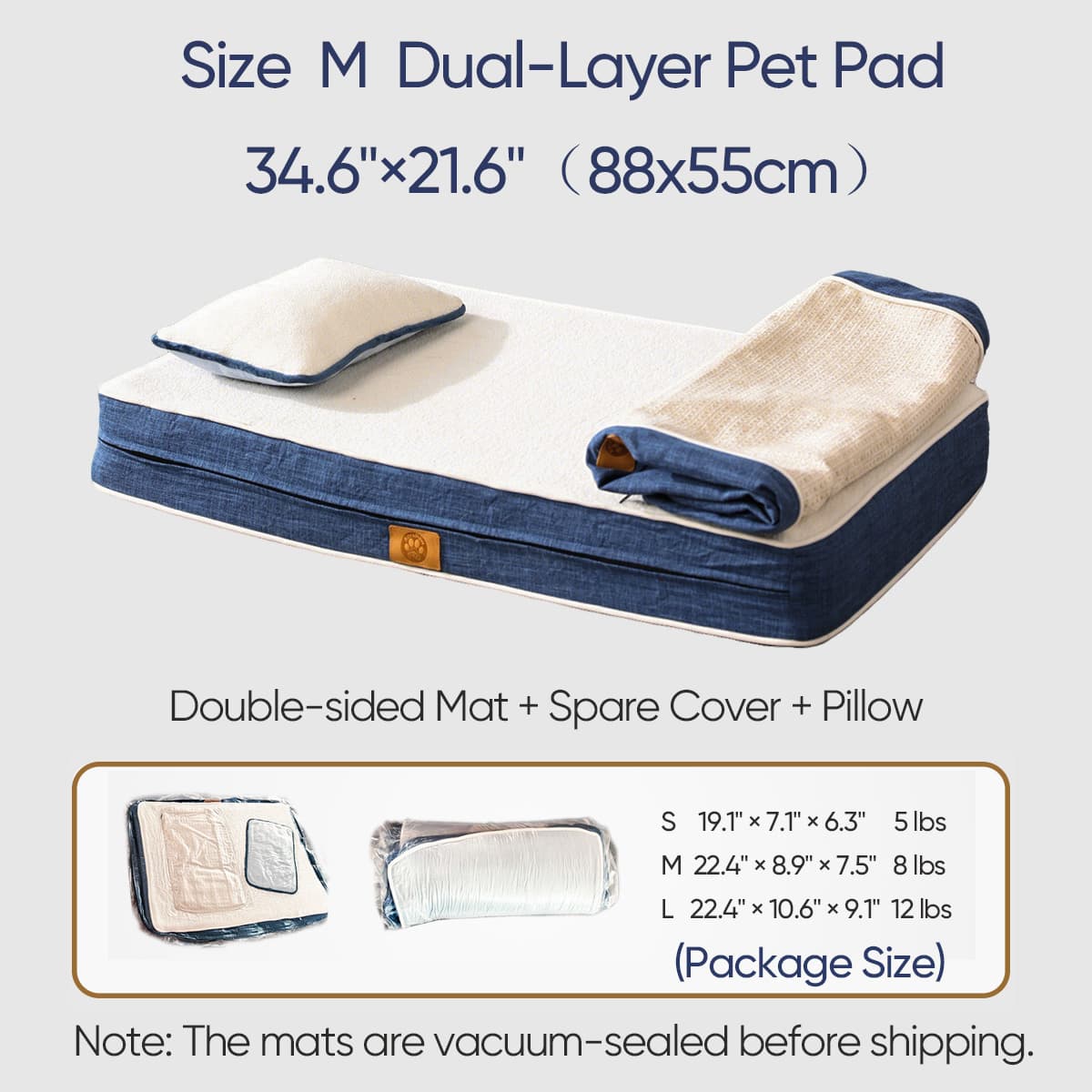 KoraPaw Dual-Sided Memory Foam Pet Pad (Size M), Removable Washable Waffle Texture Dog Bed Cushion for Medium Dogs, 8 lbs