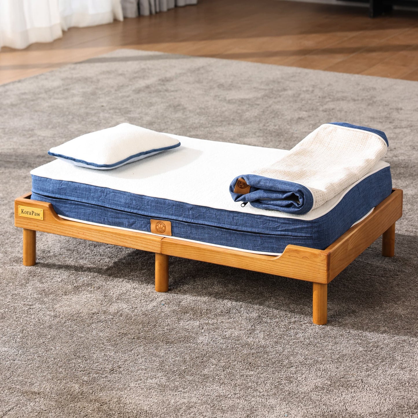 KoraPaw Premium Solid Wood Orthopedic Pet Bed (Size M)