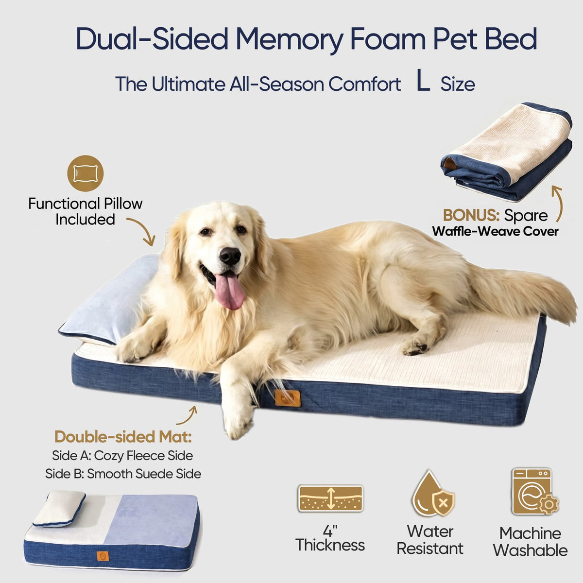 KoraPaw | Dual-Sided Memory Foam Pet Pad - Size L