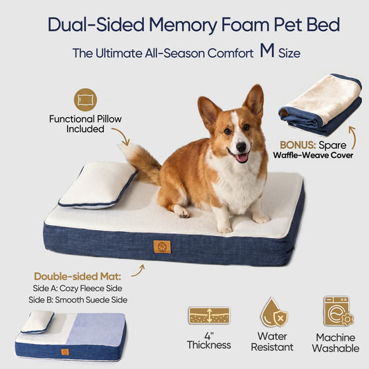 KoraPaw Dual-Sided Memory Foam Pet Pad (Size M), Removable Washable Waffle Texture Dog Bed Cushion for Medium Dogs, 8 lbs