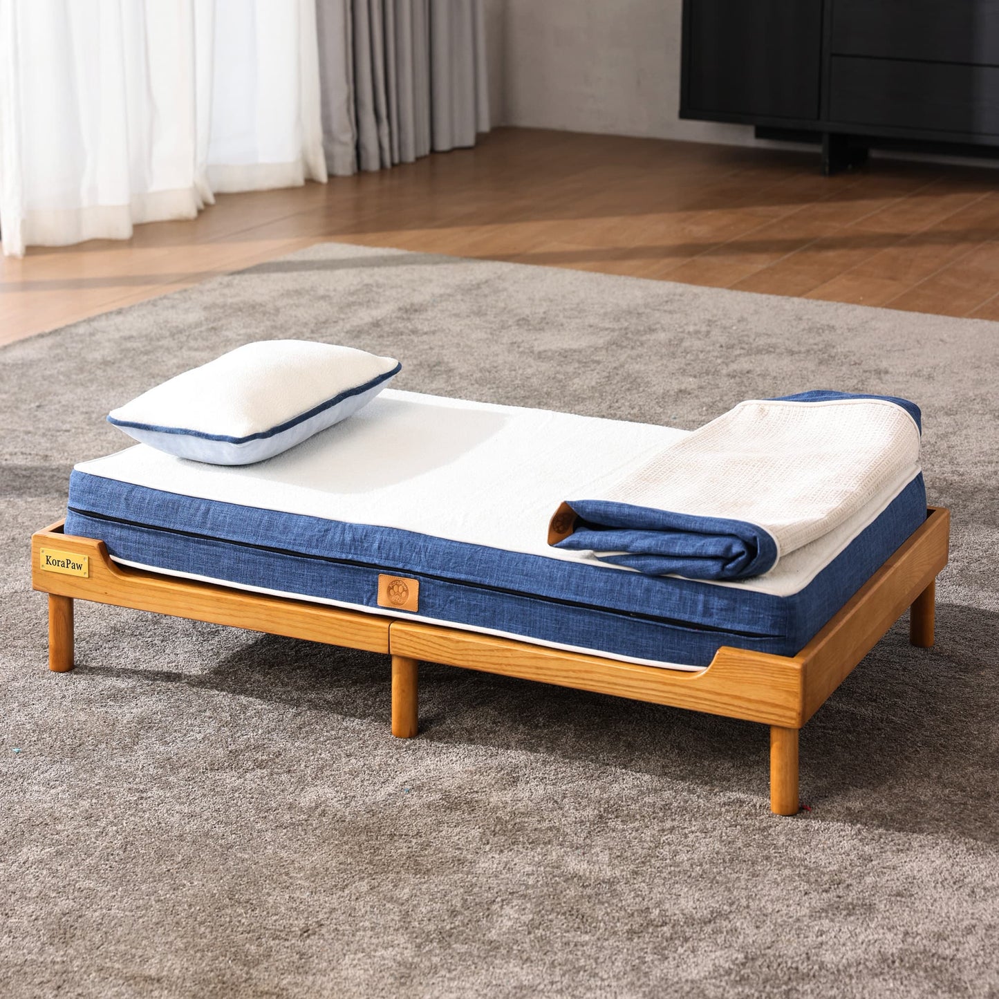 KoraPaw Premium Solid Wood Orthopedic Pet Bed (Size L)