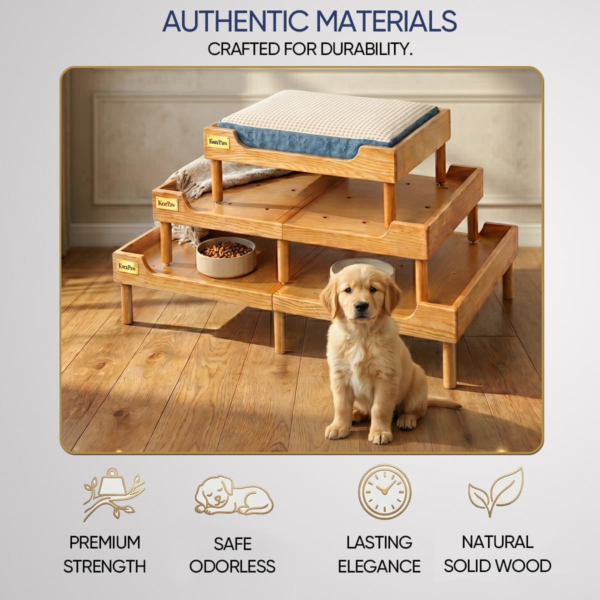 KoraPaw Premium Solid Ash Wood Pet Bed Base (Size S), 11cm Elevated Wood Frame for Cats & Small Dogs, Robot Vacuum Friendly Modern Pet Furniture (Frame Only)