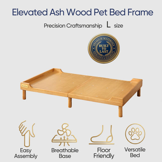 KoraPaw Premium Heavy-Duty Solid Ash Wood Pet Bed Base (Size L), 11cm Elevated Wood Frame for Large Dogs, Supportive Large Pet Furniture (Frame Only)