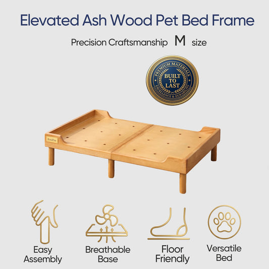 KoraPaw Premium Heavy-Duty Solid Ash Wood Pet Bed Base (Size M), 11cm Elevated Wood Frame for Medium Dogs, Supportive Flat-Packed Pet Furniture (Frame Only)